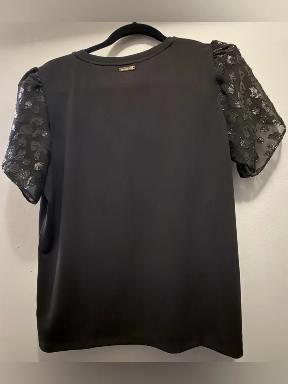 Michael Kors Black Short Sleeve Top with Sheer Ruffle Sleeves - Picture 2 of 4